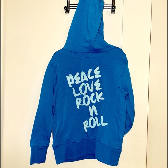 ROWDY SPROUT PEACE LOVE ROCK N ROLL BLUE SWEATSUIT W/ HOODIE 2T - Picture 3 of 6